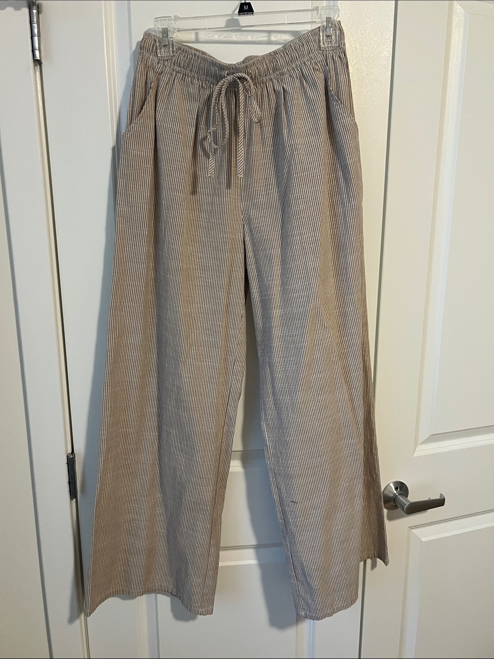 Final Touch Beige Striped Wide-Leg Drawstring Pants